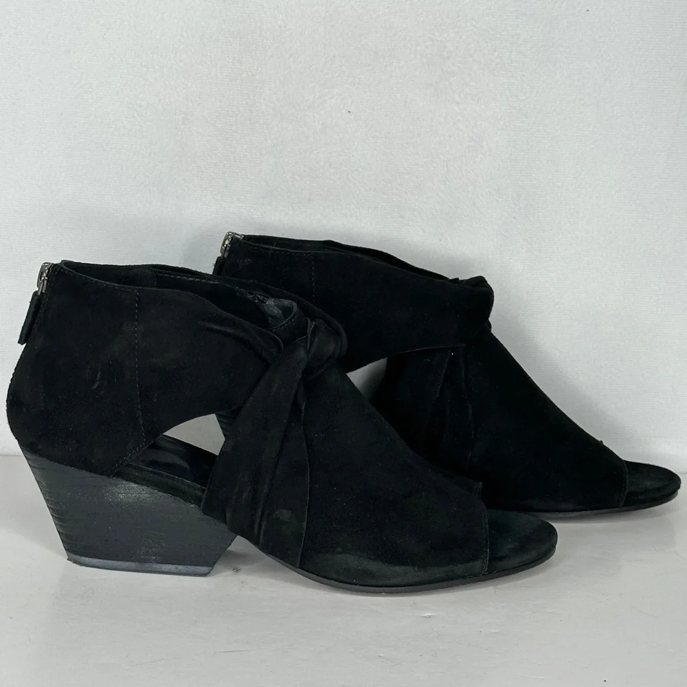 Eileen Fisher Anise Suede Booties Twist‎ Knot Open Toe Pumps Dark Romantic Sz 8